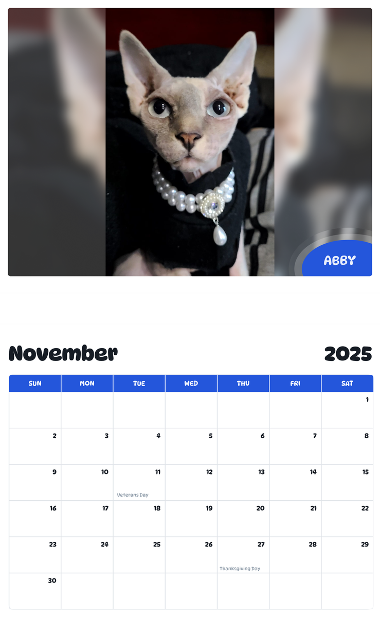 July 2025 - June 2026 Abby - Pawidols Pet Calendar