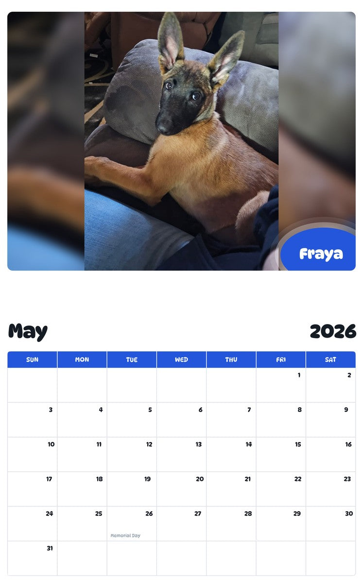 2026 - 2027 Fraya - Pawidols Pet Calendar