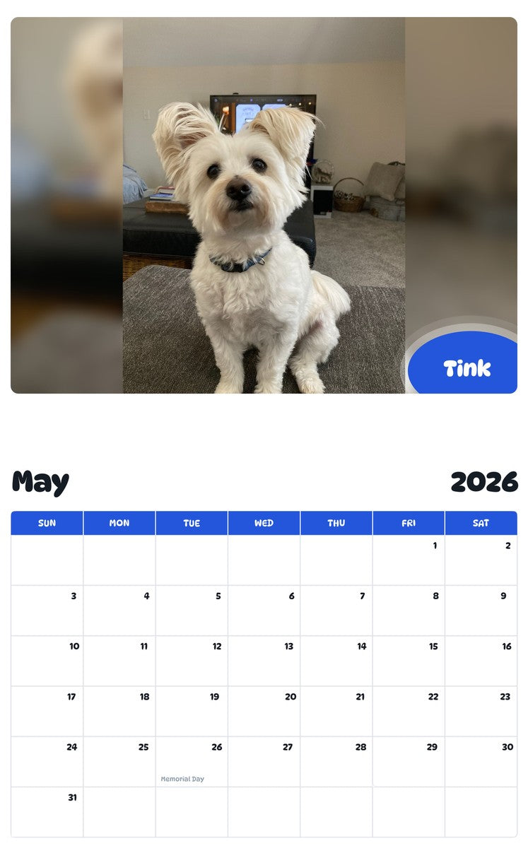 2026 - 2027 Tink - Pawidols Pet Calendar