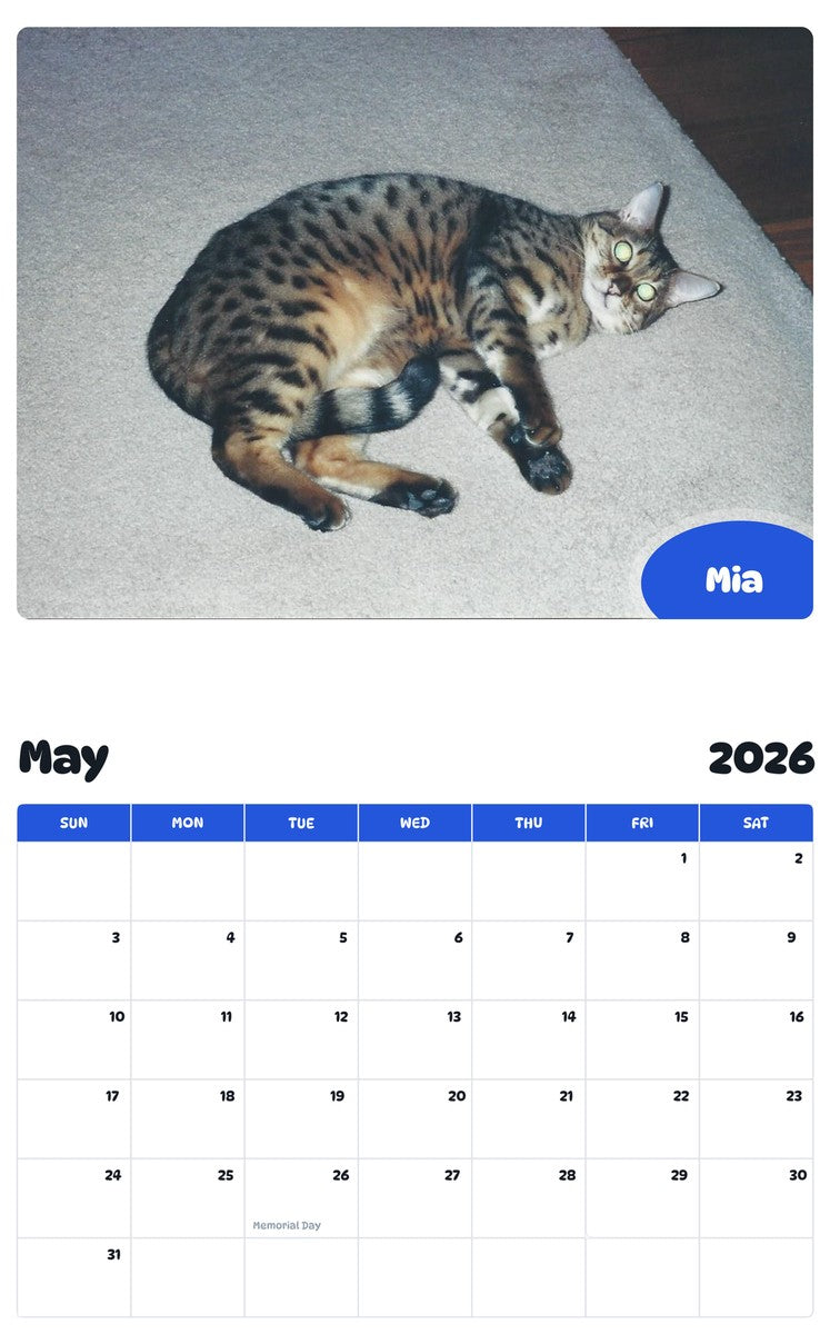 2026 - 2027 Mia - Pawidols Pet Calendar