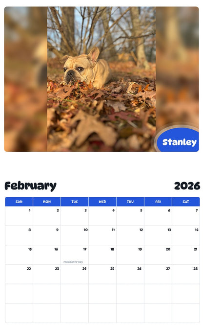October 2025 - September 2026 Stanley - Pawidols Pet Calendar