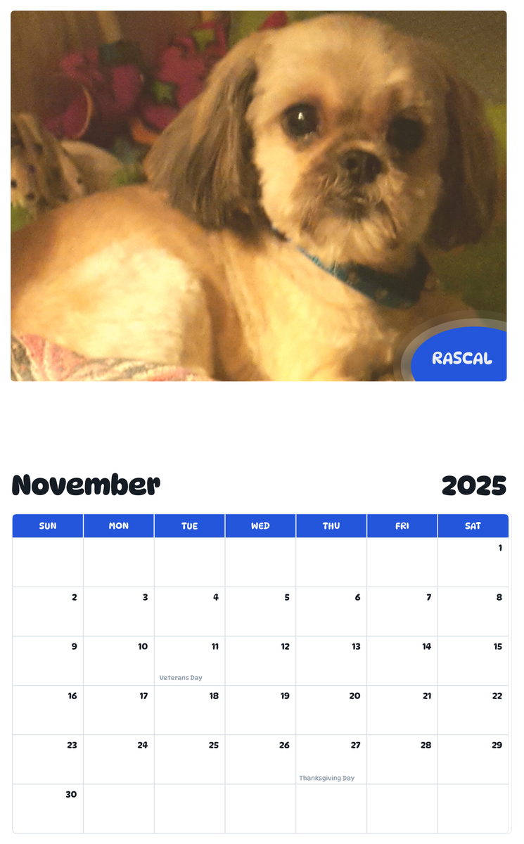 July 2025 - June 2026 RASCAL - Pawidols Pet Calendar