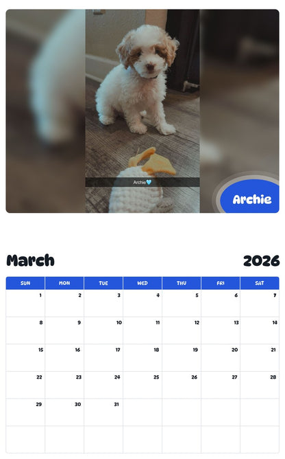 November 2025 - October 2026 Archie - Pawidols Pet Calendar