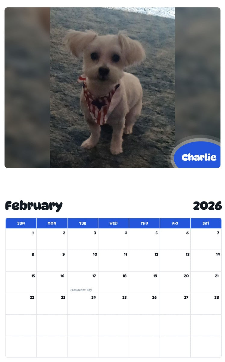 October 2025 - September 2026 Charlie - Pawidols Pet Calendar