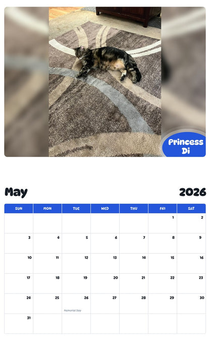 2026 - 2027 Princess Di - Pawidols Pet Calendar