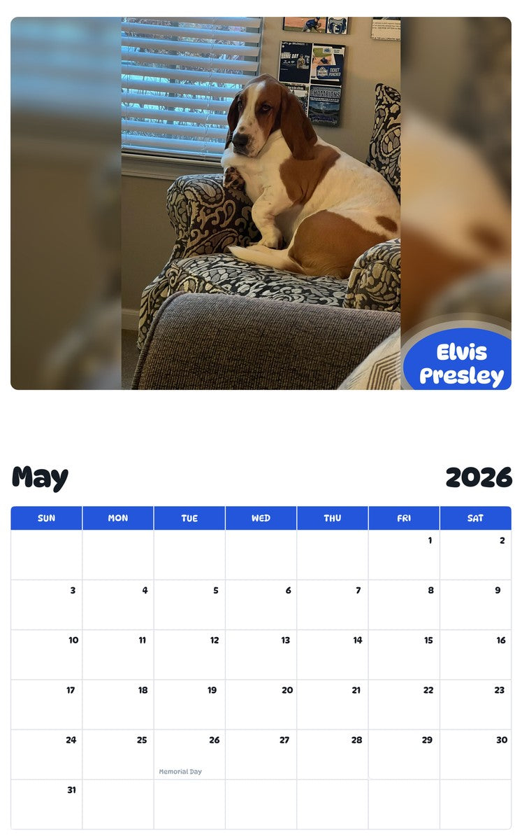 2026 - 2027 Elvis Presley - Pawidols Pet Calendar