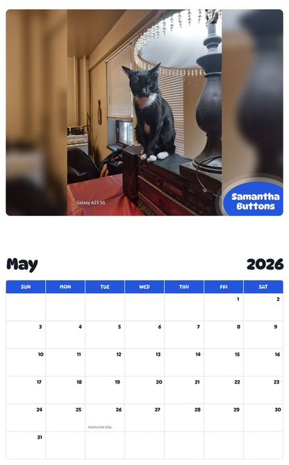 2026 - 2027 Samantha Buttons - Pawidols Pet Calendar