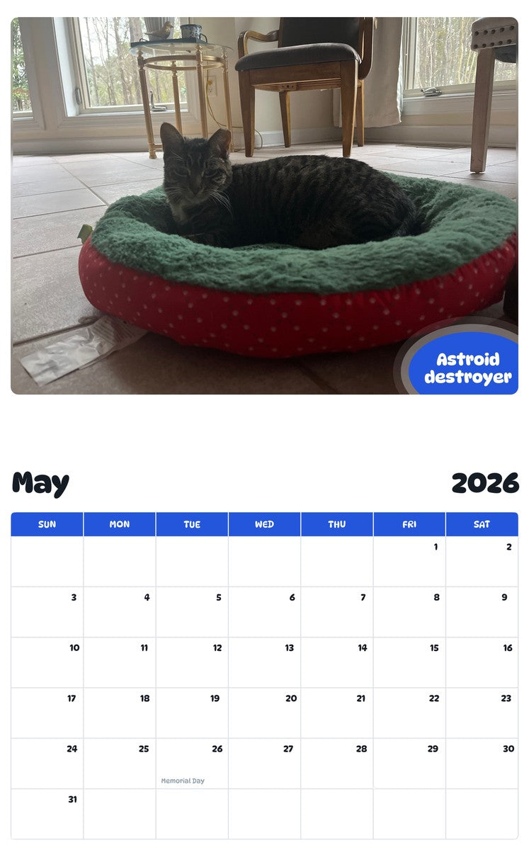 2026 - 2027 Astroid destroyer - Pawidols Pet Calendar