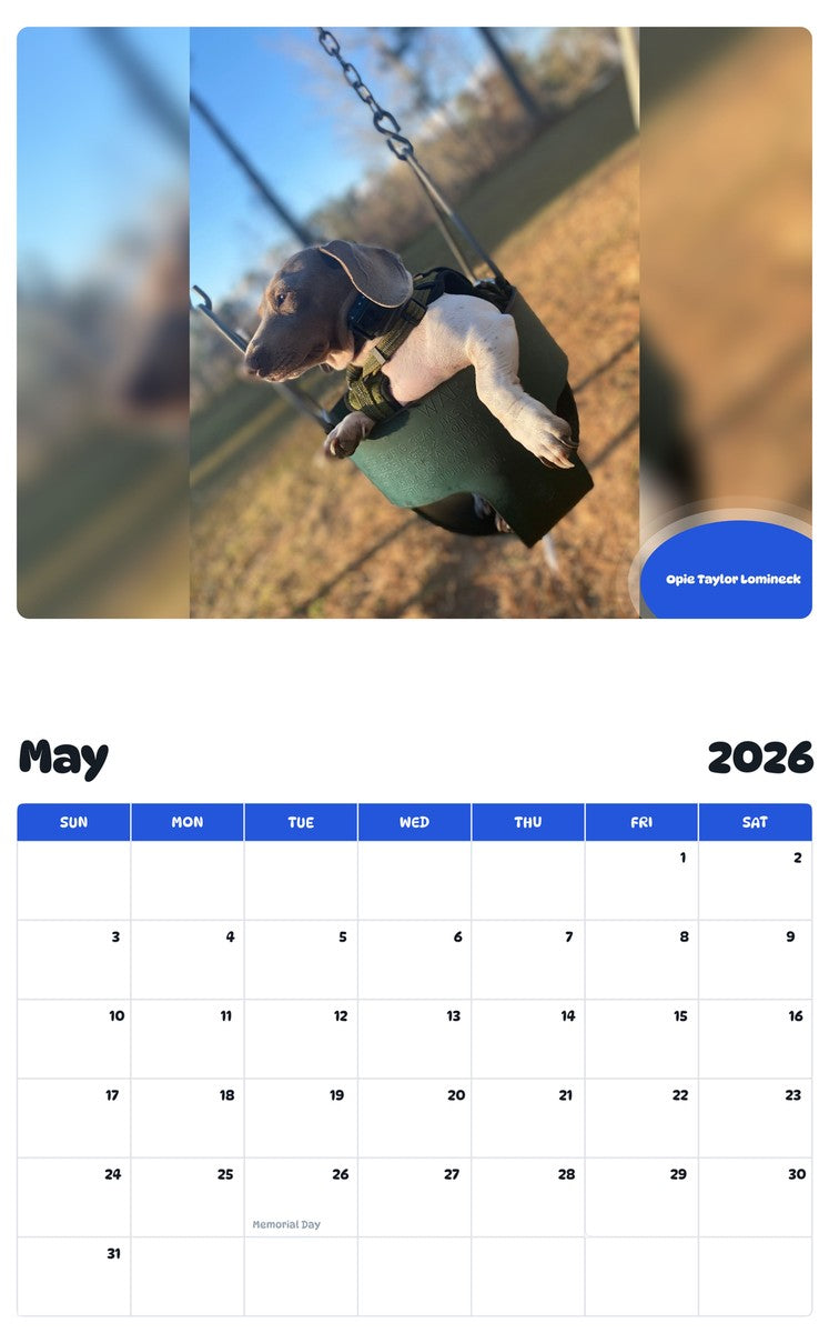 2026 - 2027 Opie Taylor Lomineck - Pawidols Pet Calendar