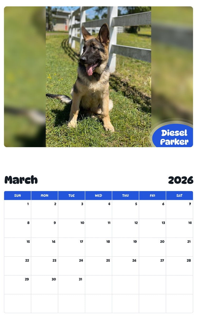 November 2025 - October 2026 Diesel Parker - Pawidols Pet Calendar