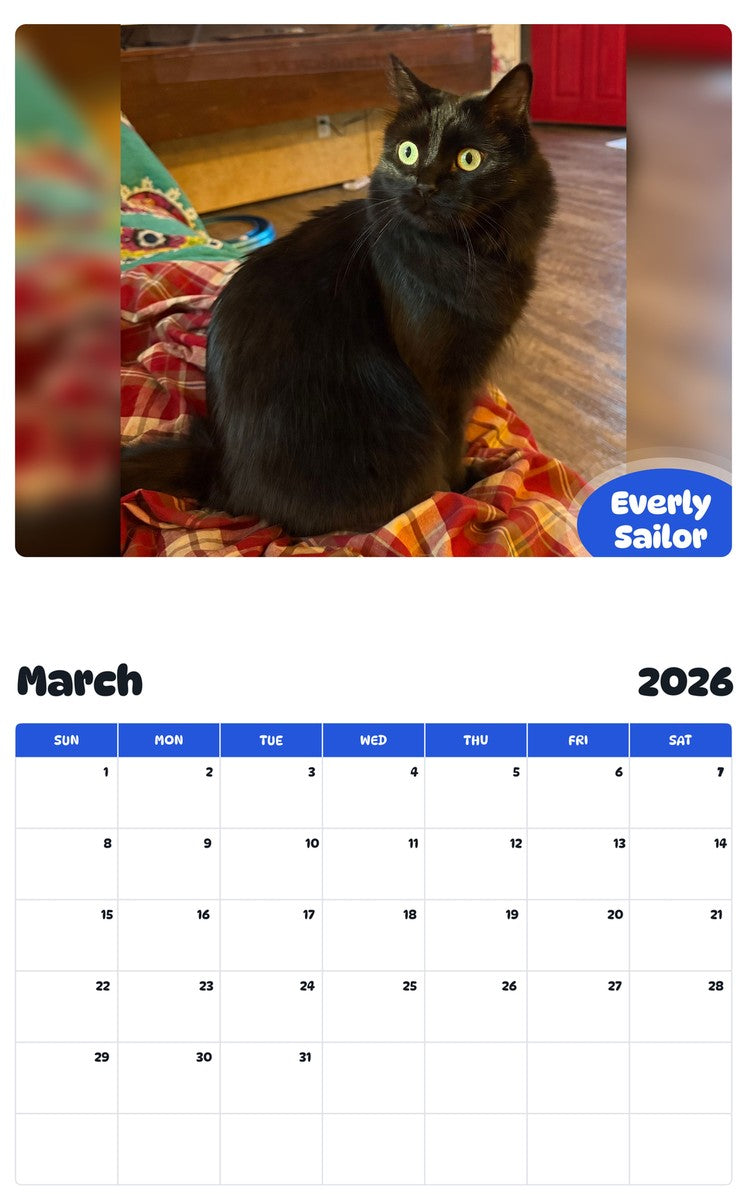 November 2025 - October 2026 Everly Sailor - Pawidols Pet Calendar