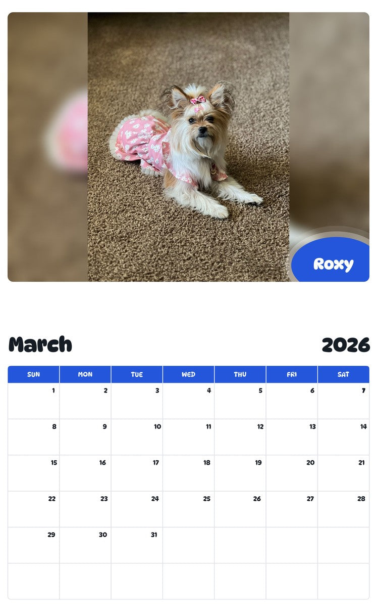 November 2025 - October 2026 Roxy - Pawidols Pet Calendar