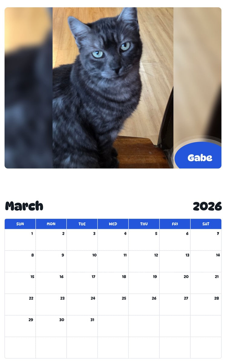 November 2025 - October 2026 Gabe - Pawidols Pet Calendar