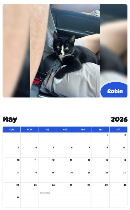 2026 - 2027 Robin - Pawidols Pet Calendar