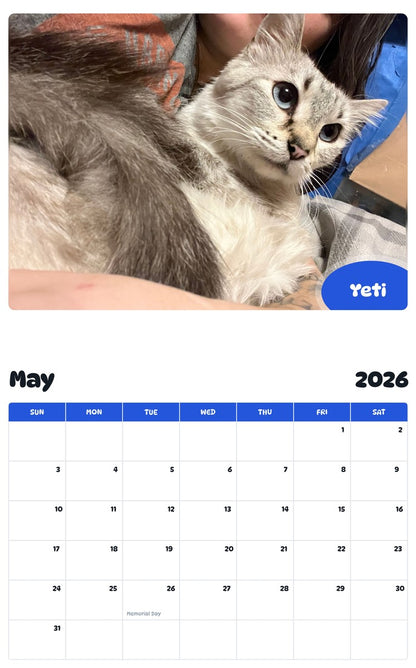 2026 - 2027 Yeti - Pawidols Pet Calendar