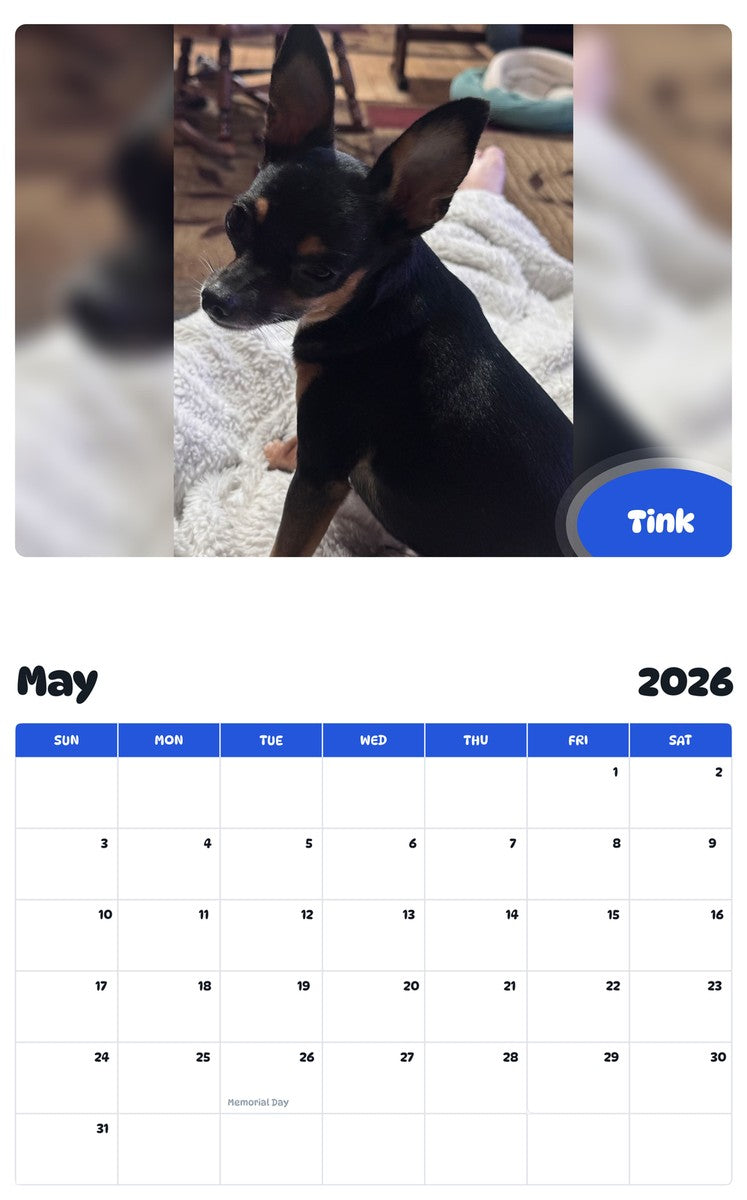 2026 - 2027 Tink - Pawidols Pet Calendar