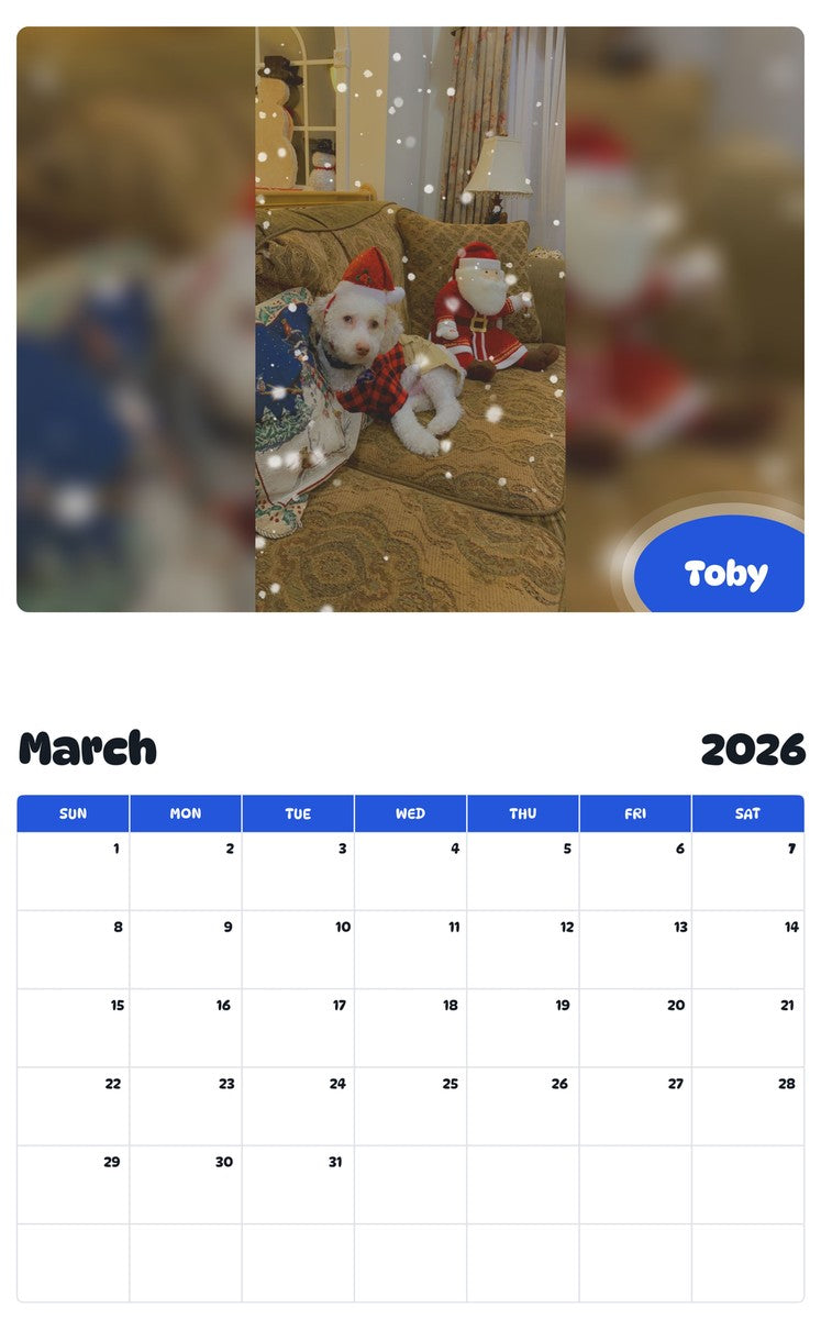 November 2025 - October 2026 Toby - Pawidols Pet Calendar