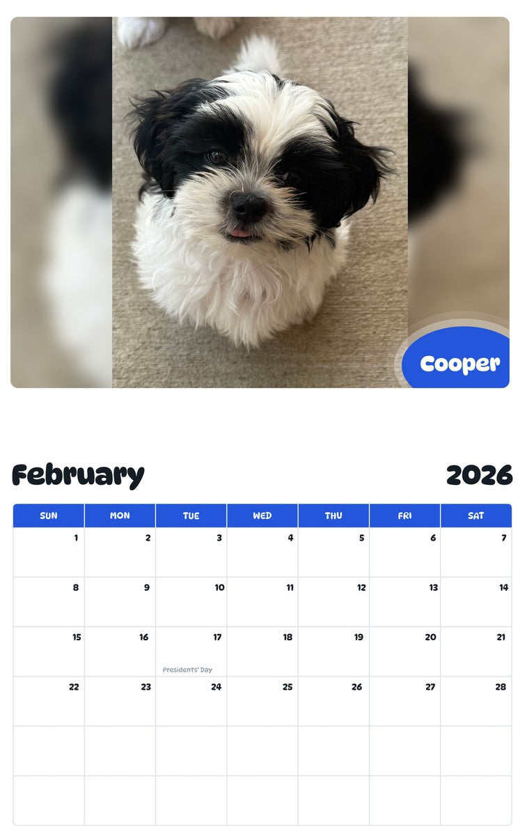 October 2025 - September 2026 Cooper - Pawidols Pet Calendar