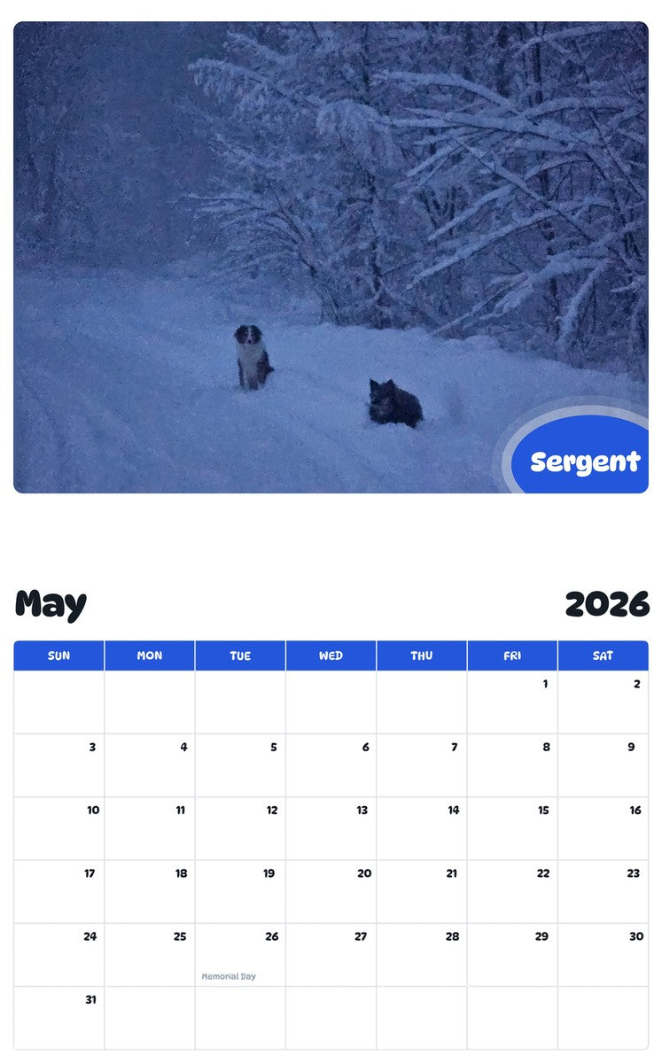 2026 - 2027 Sergent - Pawidols Pet Calendar