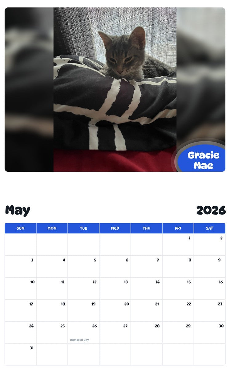 2026 - 2027 Gracie Mae - Pawidols Pet Calendar
