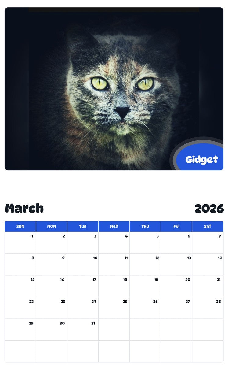 November 2025 - October 2026 Gidget - Pawidols Pet Calendar