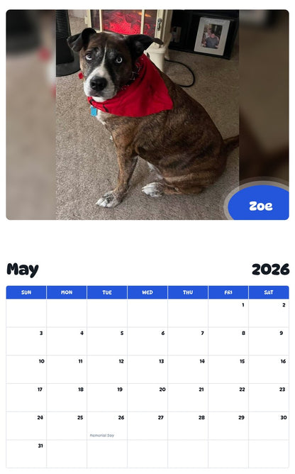 2026 - 2027 Zoe - Pawidols Pet Calendar