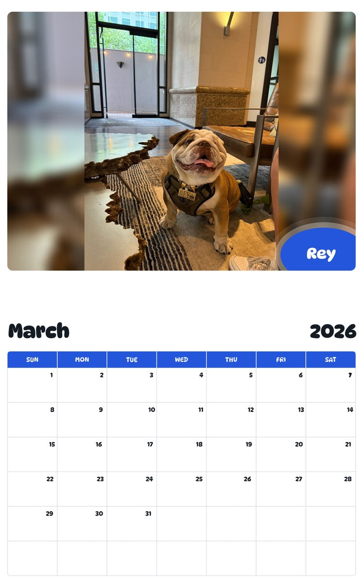 November 2025 - October 2026 Rey - Pawidols Pet Calendar