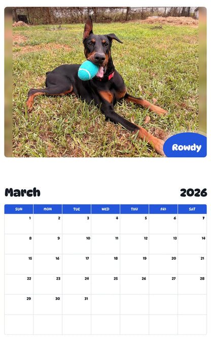 November 2025 - October 2026 Rowdy - Pawidols Pet Calendar