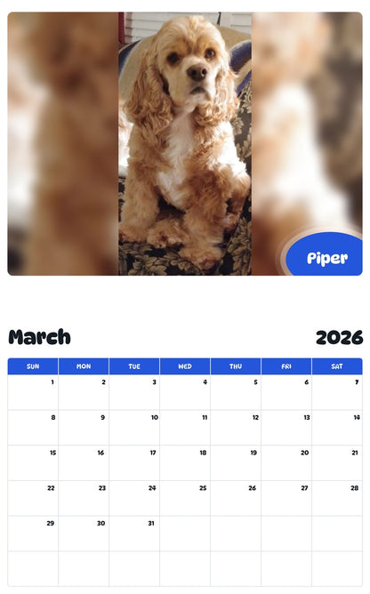 November 2025 - October 2026 Piper - Pawidols Pet Calendar