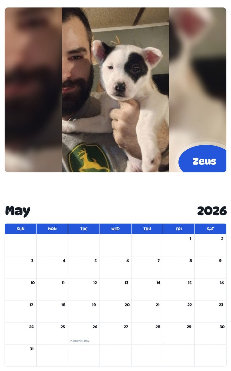2026 - 2027 Zeus - Pawidols Pet Calendar