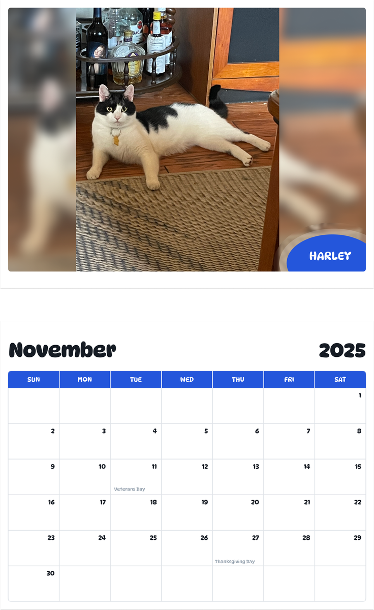July 2025 - June 2026 Harley - Pawidols Pet Calendar