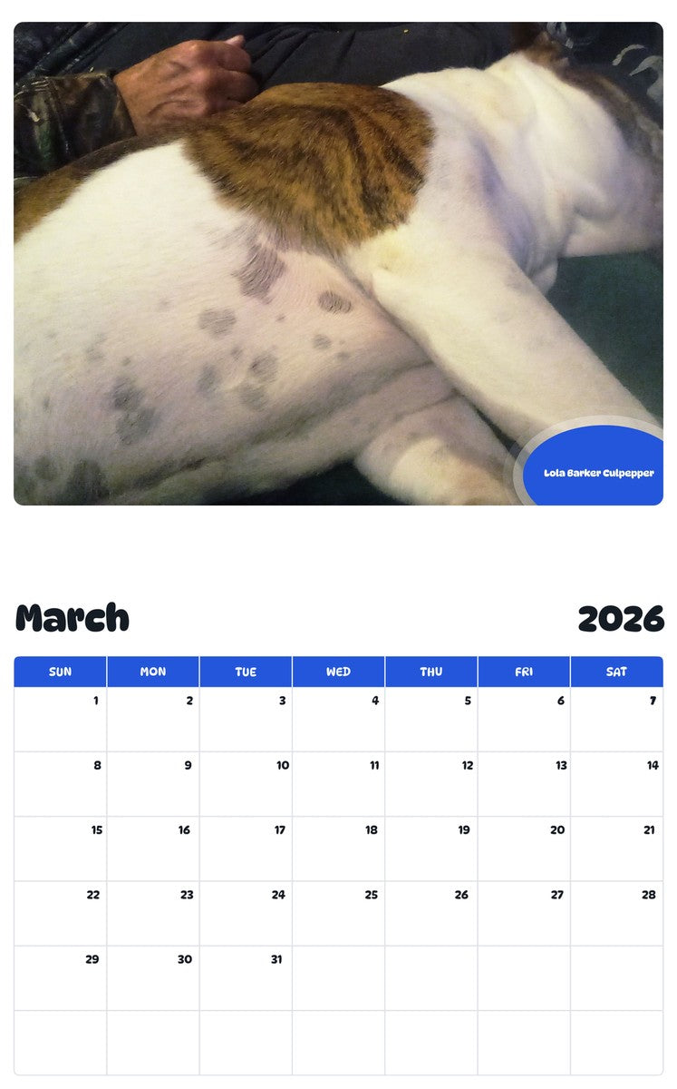 November 2025 - October 2026 Lola Barker Culpepper - Pawidols Pet Calendar