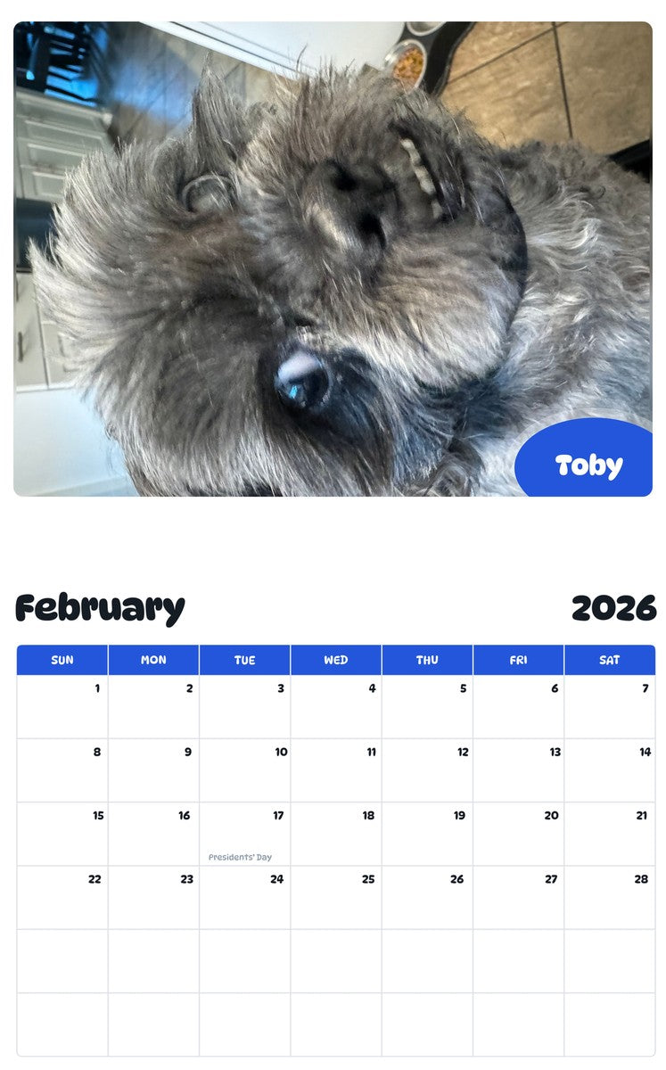 October 2025 - September 2026 Toby - Pawidols Pet Calendar