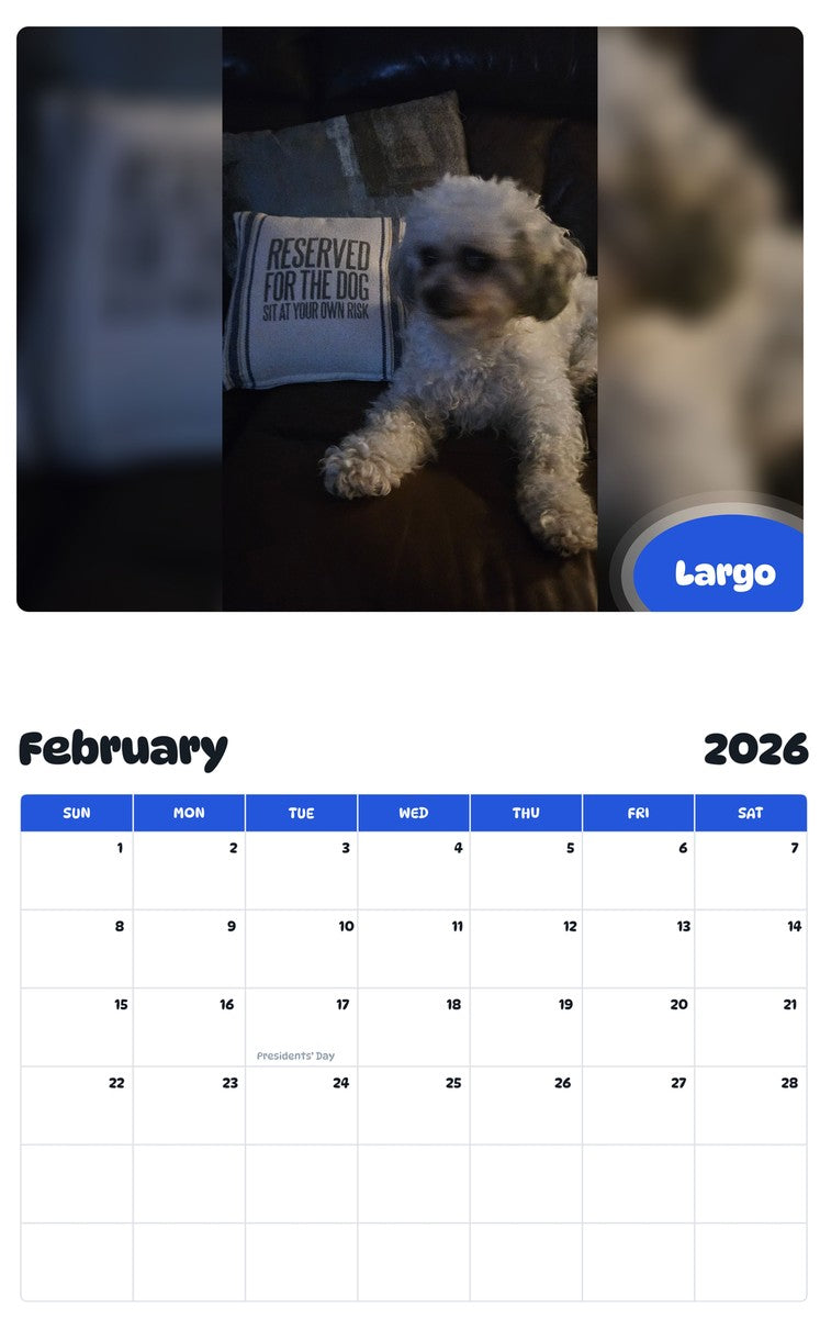 October 2025 - September 2026 Largo - Pawidols Pet Calendar