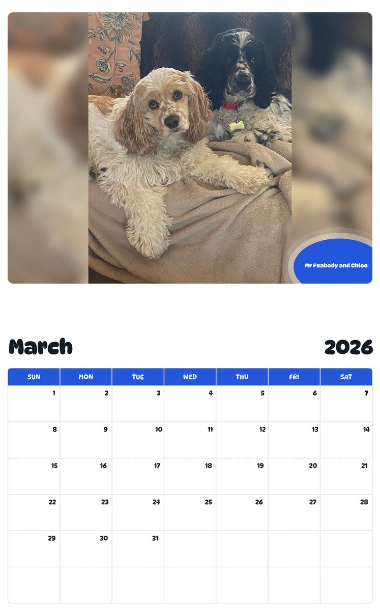 November 2025 - October 2026 Mr Peabody and Chloe - Pawidols Pet Calendar