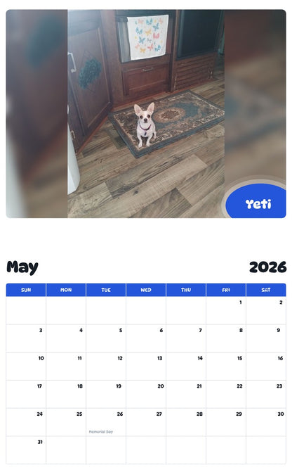 2026 - 2027 Yeti - Pawidols Pet Calendar
