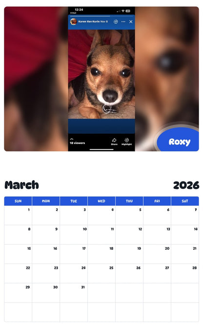 November 2025 - October 2026 Roxy - Pawidols Pet Calendar