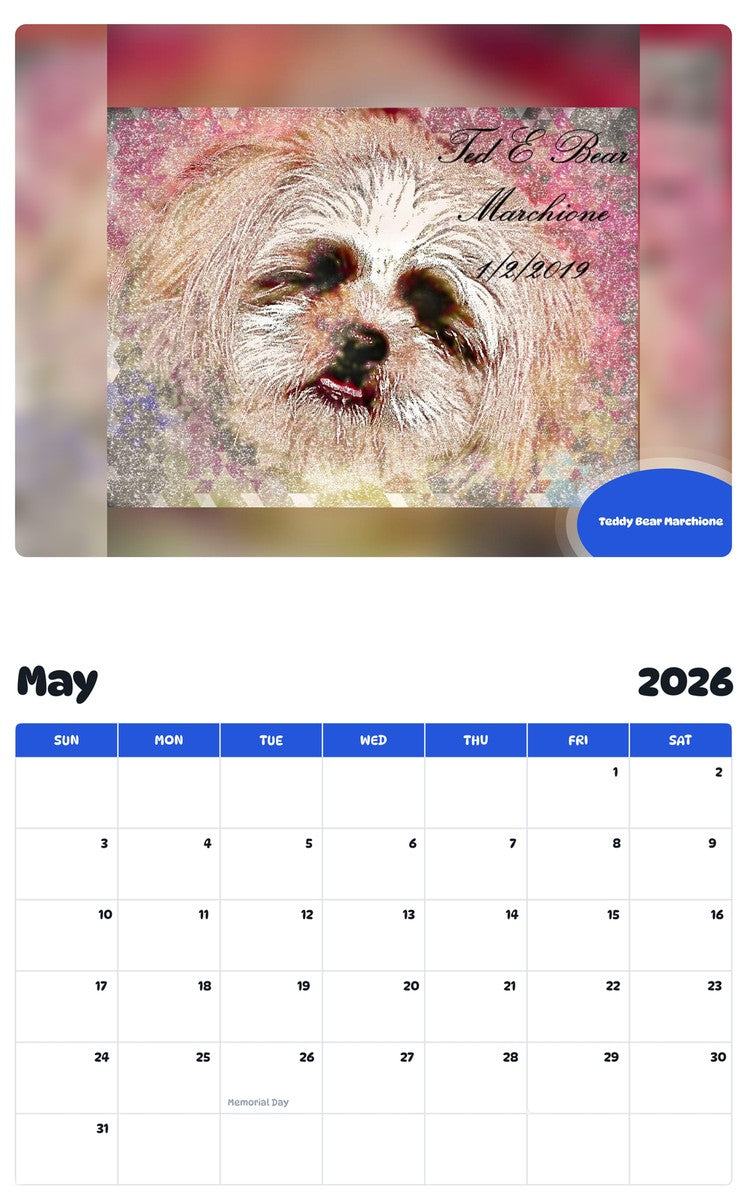 2026 - 2027 Teddy Bear Marchione - Pawidols Pet Calendar