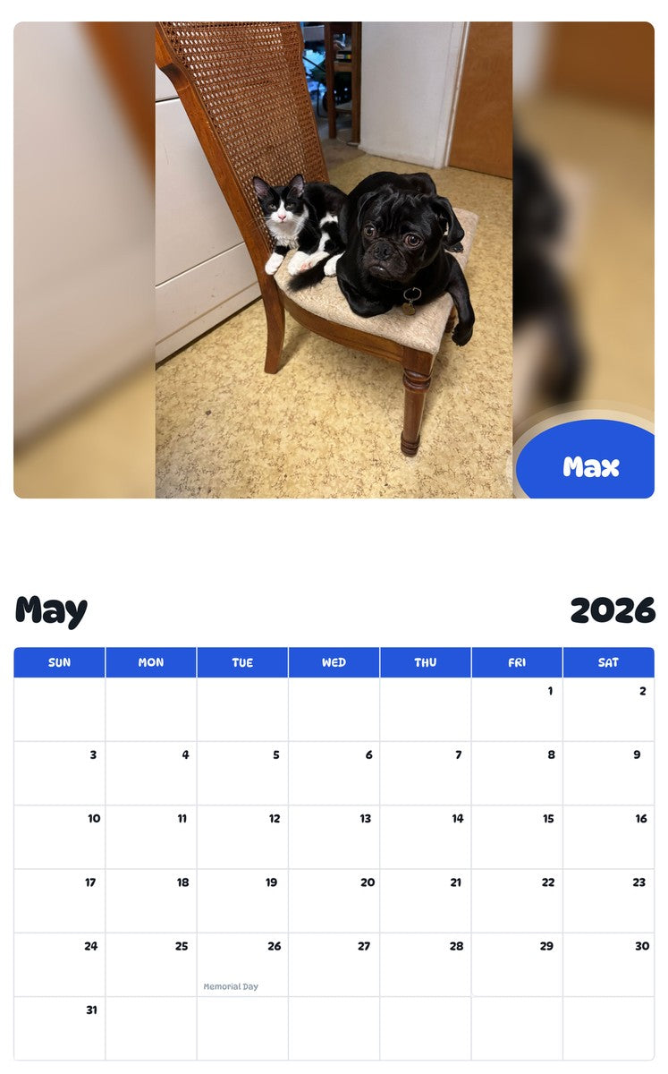 2026 - 2027 Max - Pawidols Pet Calendar