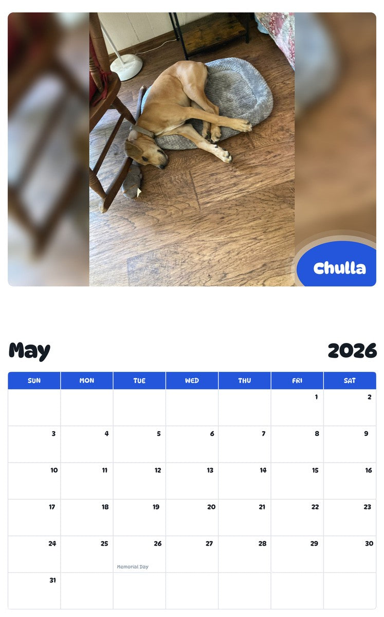 2026 - 2027 Chulla - Pawidols Pet Calendar