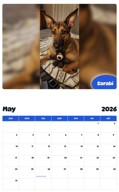 2026 - 2027 Sarabi - Pawidols Pet Calendar