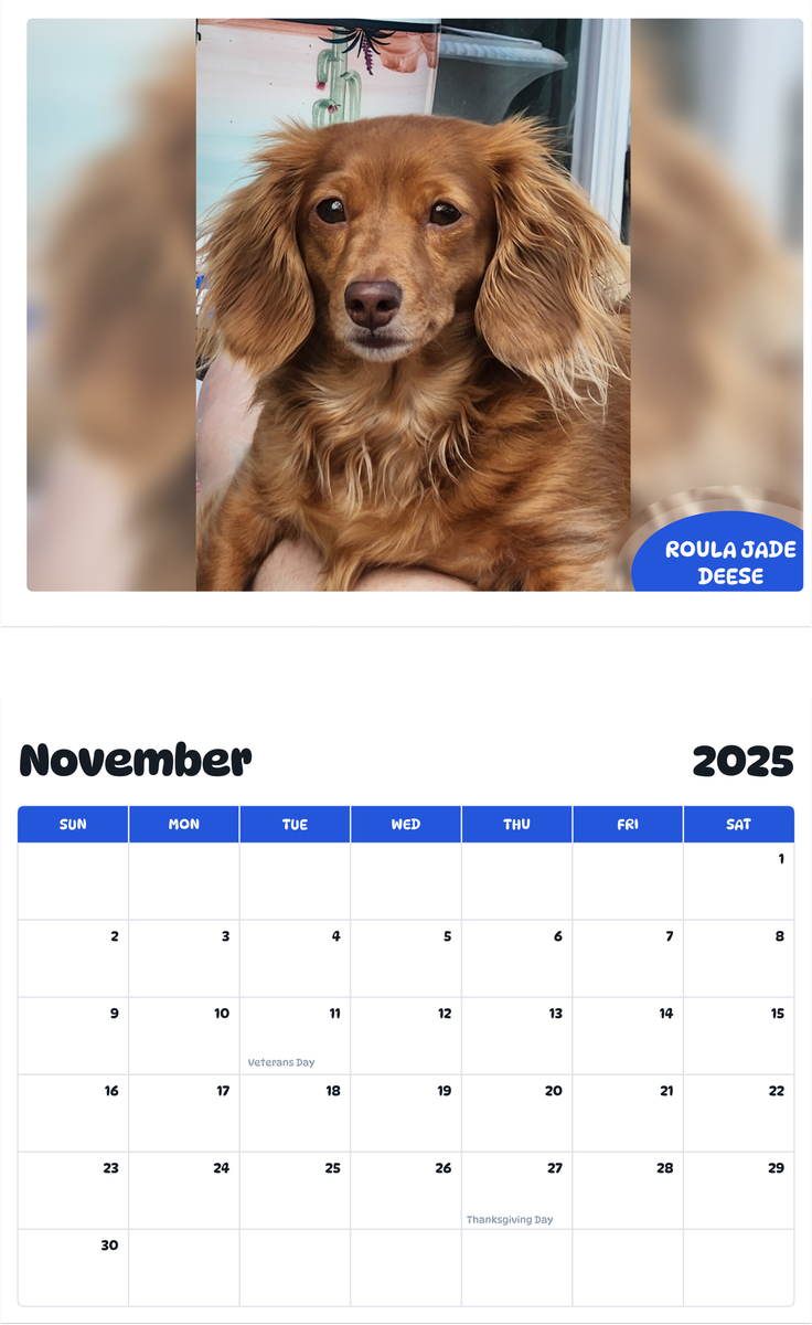 July 2025 - June 2026 ROULA JADE DEESE - Pawidols Pet Calendar