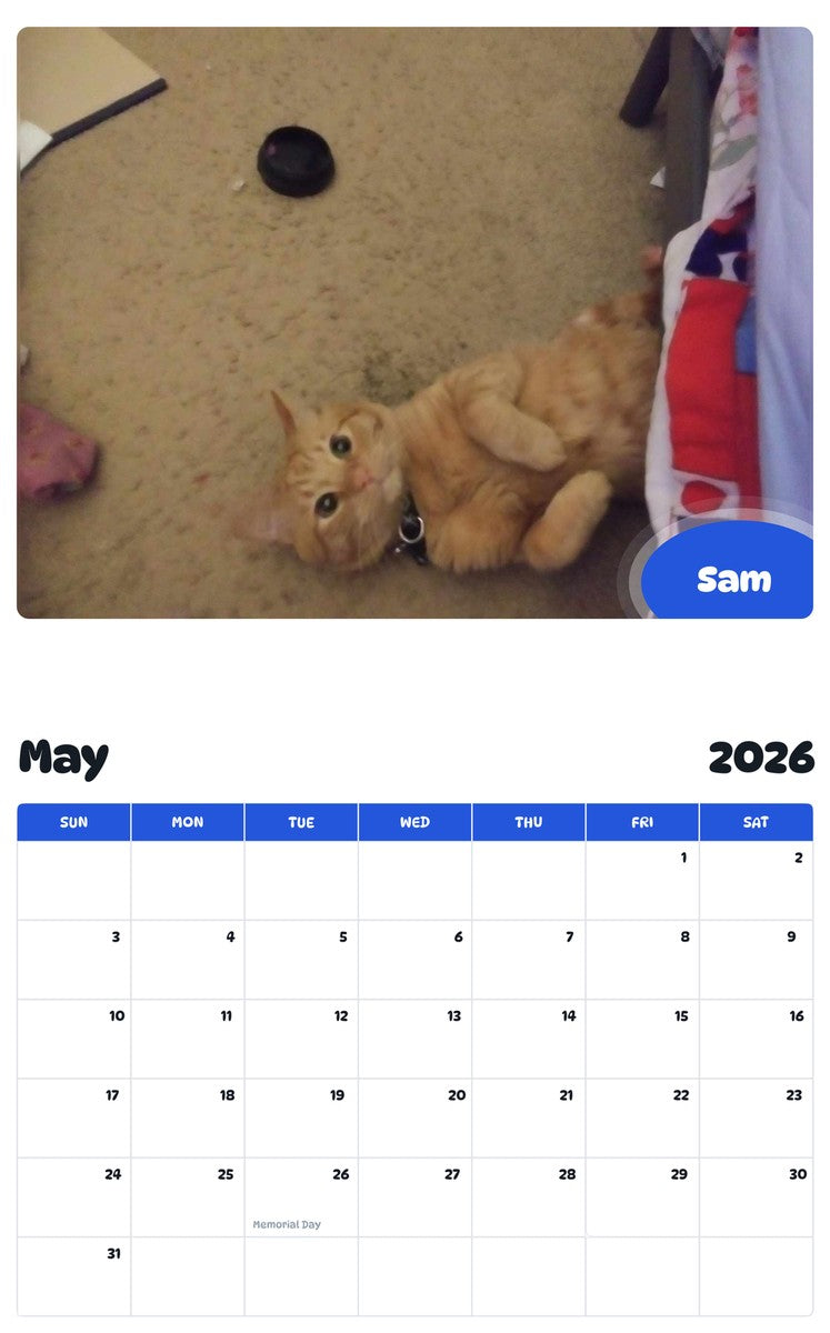 2026 - 2027 Sam - Pawidols Pet Calendar