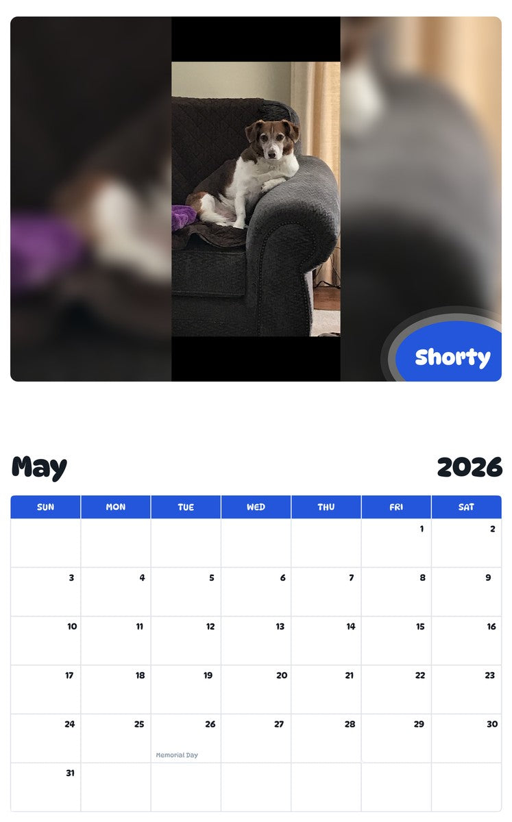 2026 - 2027 Shorty - Pawidols Pet Calendar