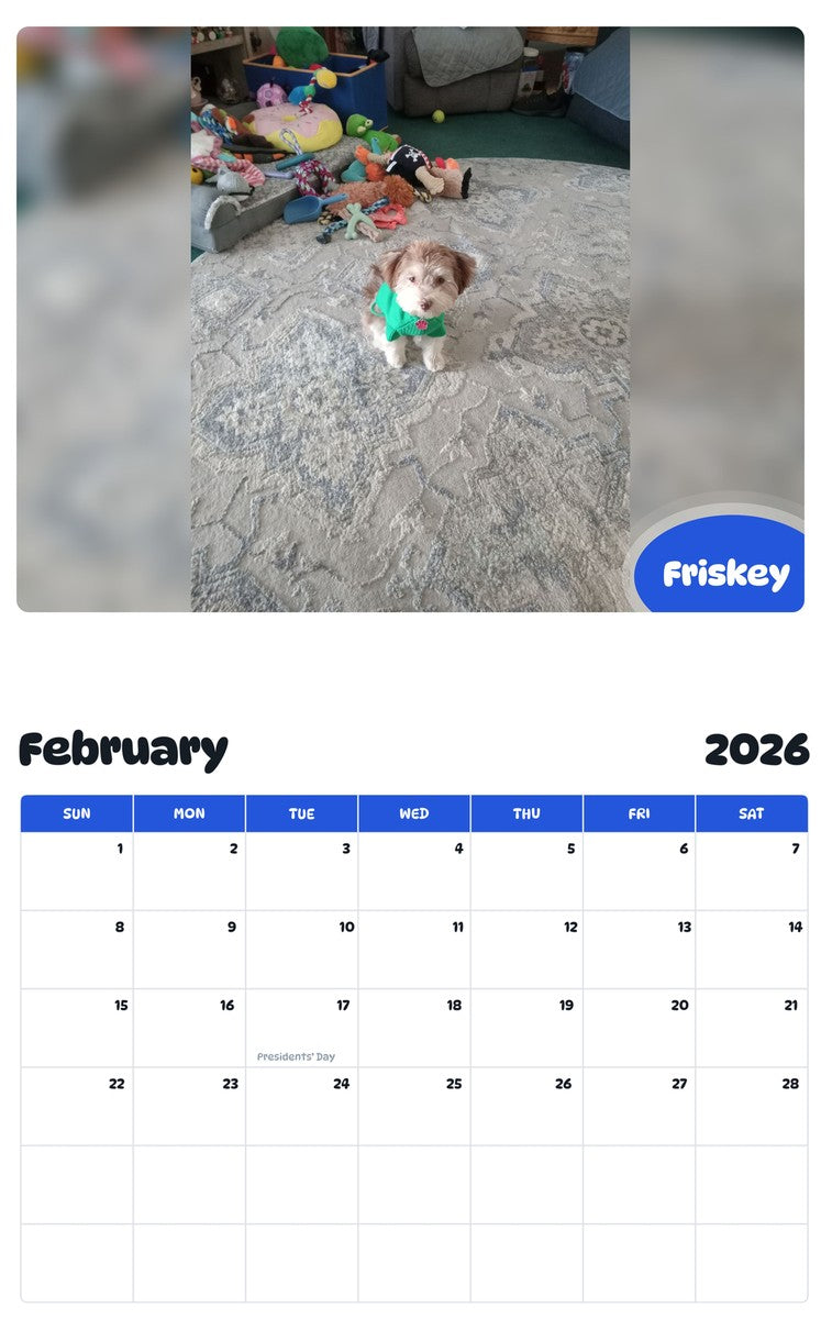 October 2025 - September 2026 Friskey - Pawidols Pet Calendar