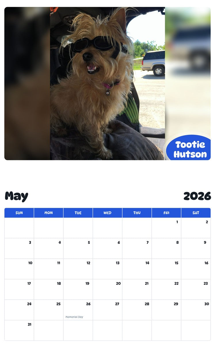 2026 - 2027 Tootie Hutson - Pawidols Pet Calendar