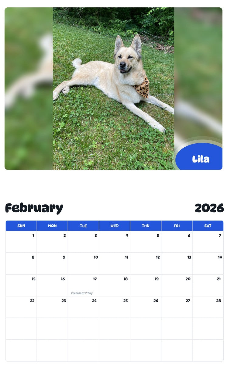 October 2025 - September 2026 Lila - Pawidols Pet Calendar