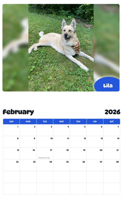 October 2025 - September 2026 Lila - Pawidols Pet Calendar