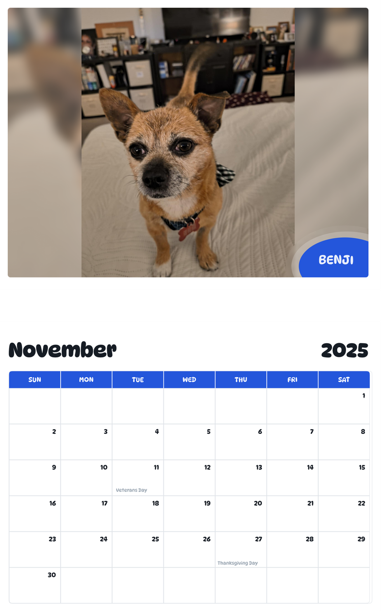 July 2025 - June 2026 Benji - Pawidols Pet Calendar