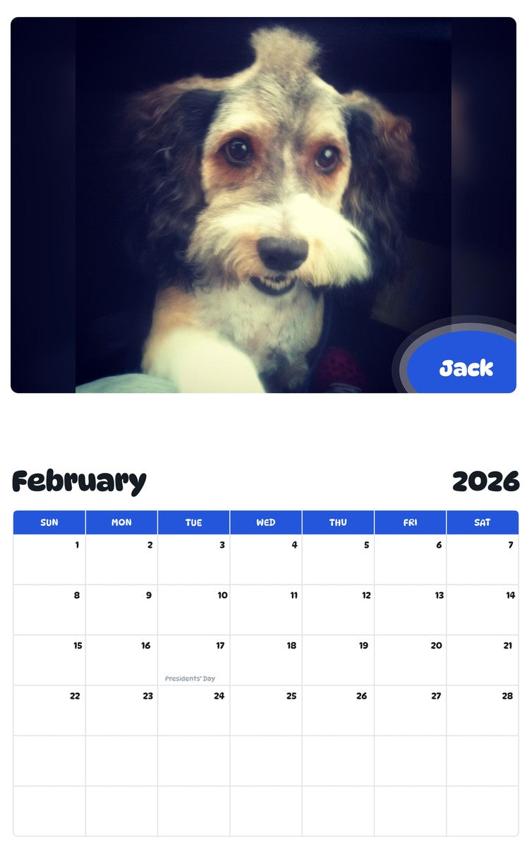 November 2025 - October 2026 Jack - Pawidols Pet Calendar